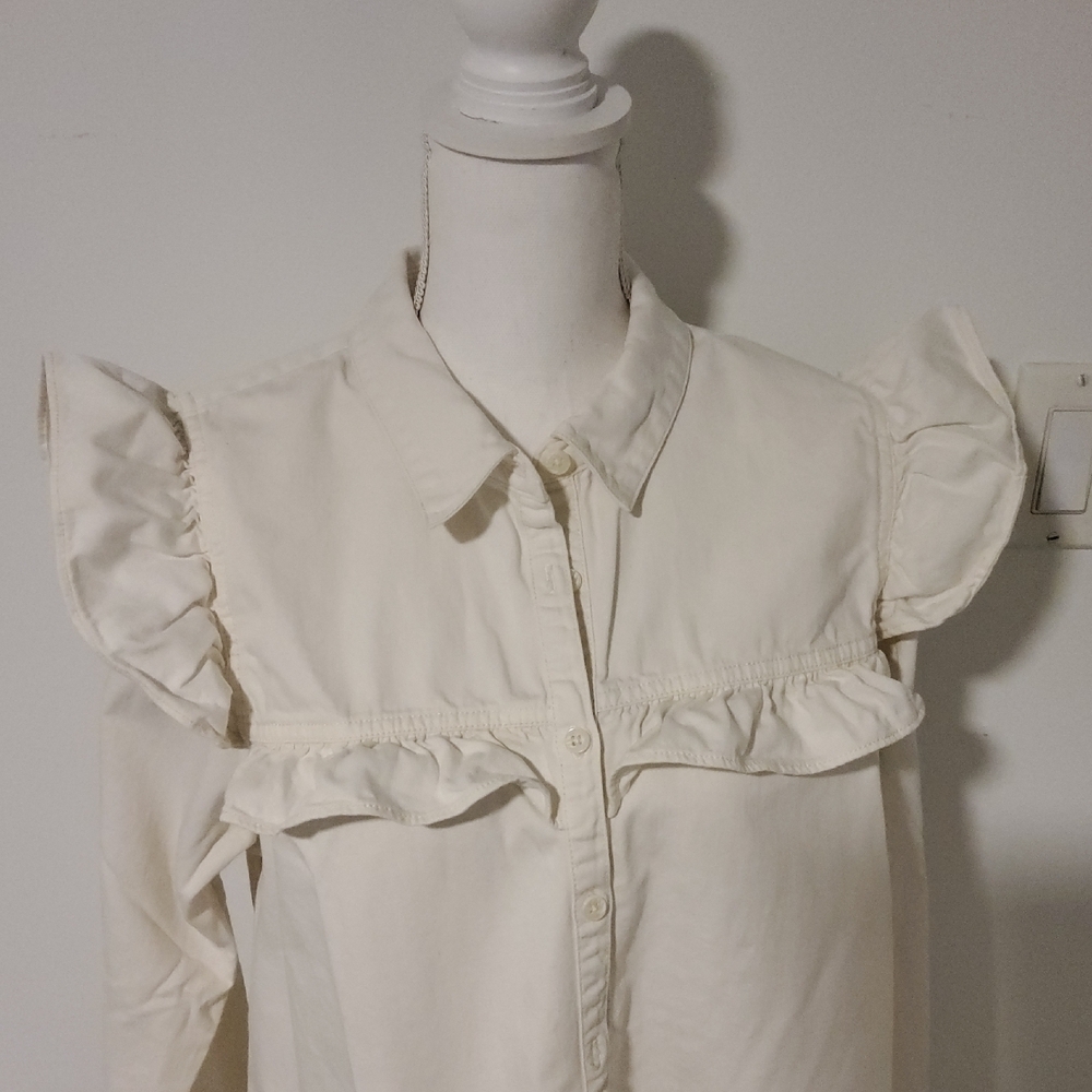 Free People Cream Ruffle Button Down Shirt - Picture 2 of 8